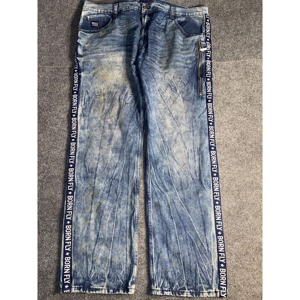 Born Fly Jeans Men's 46 Blue‎ Denim Classic Work Wear Acid Wash Zip Coin Pocket